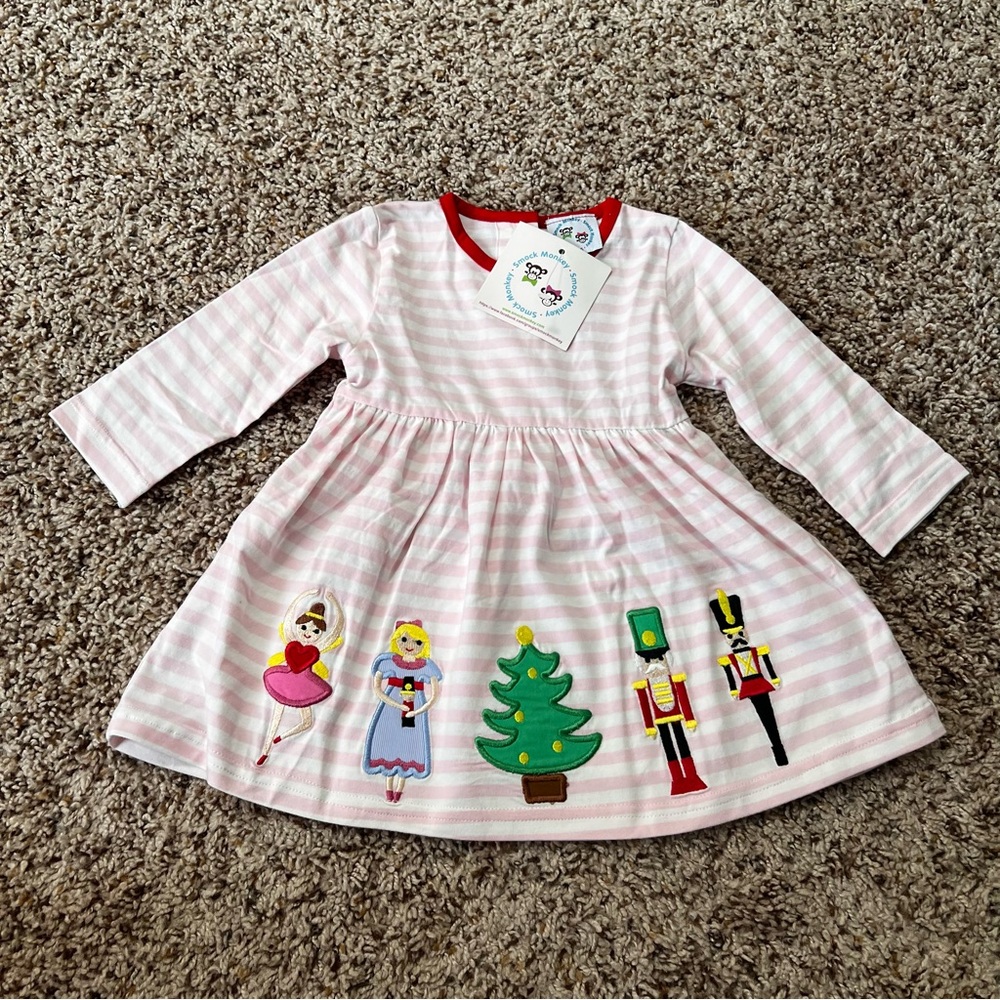 Smock Monkey Pink Striped Nutcracker Dress Size 9 Months NWT